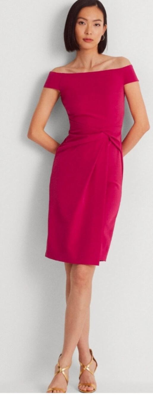 LAUREN RALPH LAUREN Dress Size 10 Cocktail NWT Fuchsia Berry Off the Shoulder